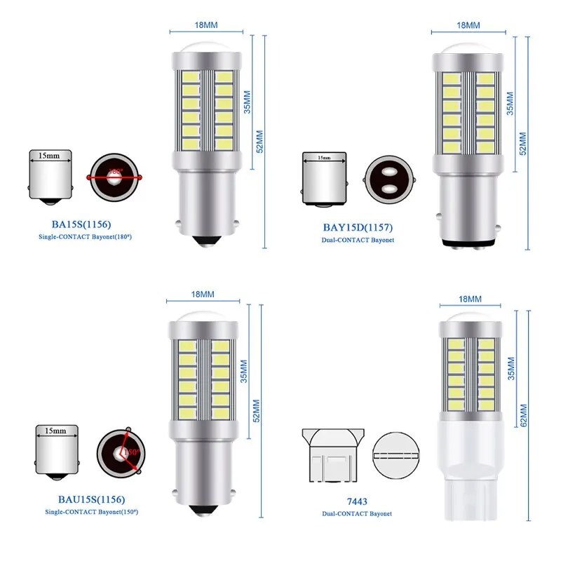 2ชิ้น P21 PY21W 5W 1156 Ba15s 1157 Bay15d 33 LED แบบ SMD ไฟเบรกรถยนต์ไฟถอยหลังไฟจอดรถ