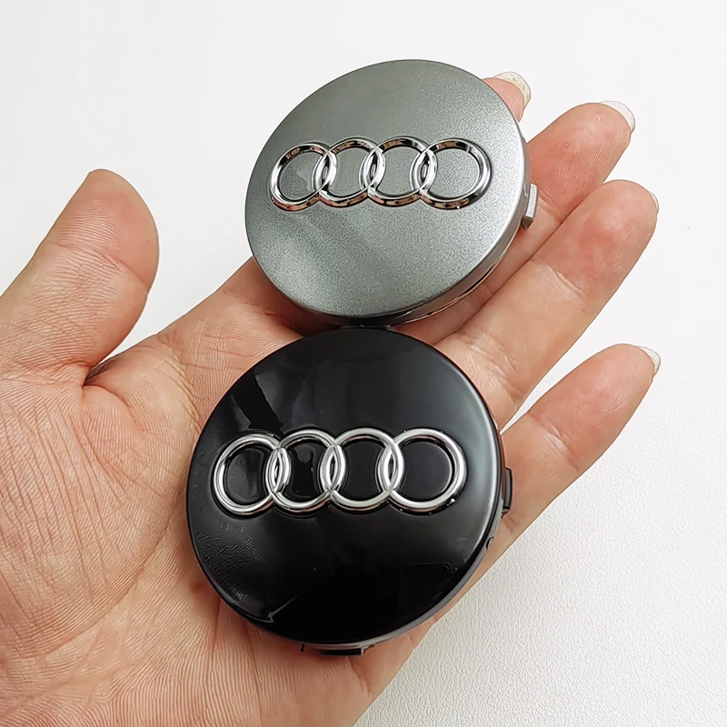 4 peças 60mm preto cinza estilo de carro emblema centro da roda tampa do cubo tampas de aro para emblema Audi 4B 0601170   A1 A3 A4 A5 A6 Acessórios automotivos