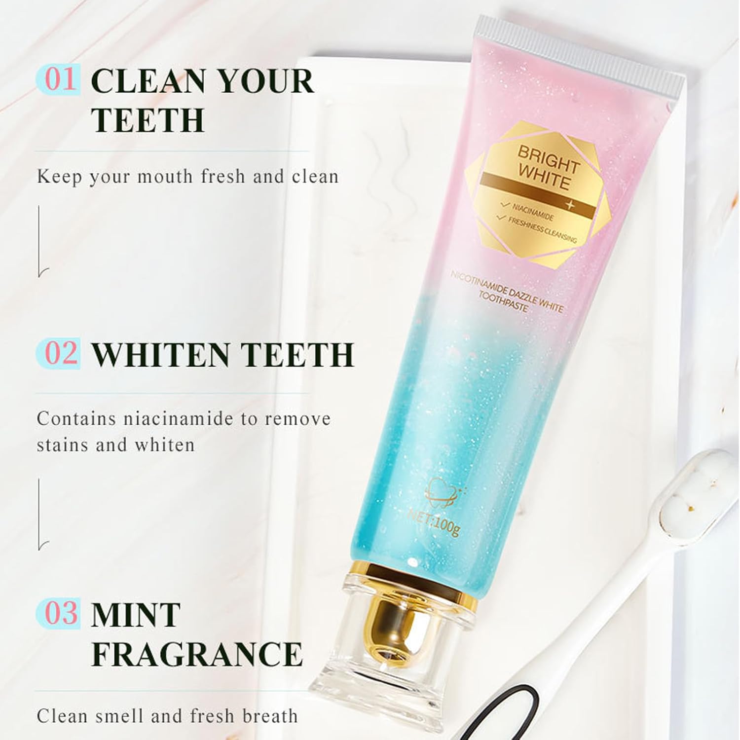 Pasta de dientes blanqueadora de niacinamida, blanquea intensiva los dientes, protege el esmalte, elimina las manchas y refresca el aliento, cuidado bucal diario