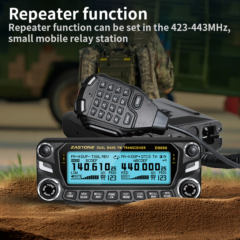 Zastone D9000 walkie talkie para coche estación de Radio 50W UHF/VHF 136-174/400-520MHz radio bidireccional Ham transceptor HF