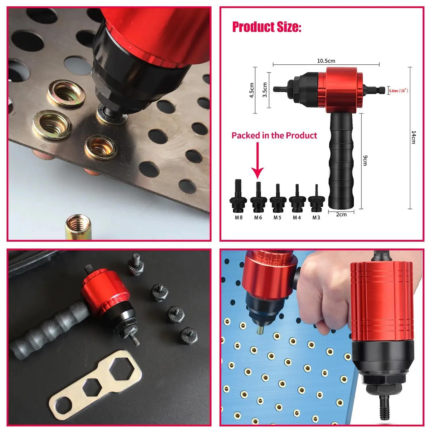 Electric Rivet Gun Removable Electric M3~M8 Rivet Nut Tool Adapter Insert Nut Pull Riveting Tool for Electric Drill/Hand Wrench