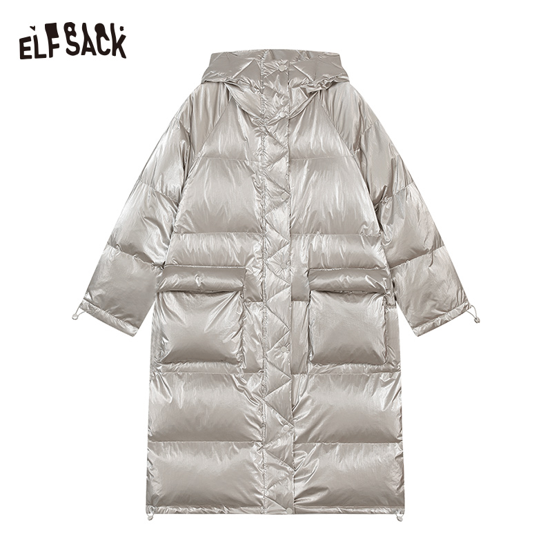 ELFSACK-Doudoune longue à capuche avec poches à cordon pour femme, nouveautés, hiver 2024