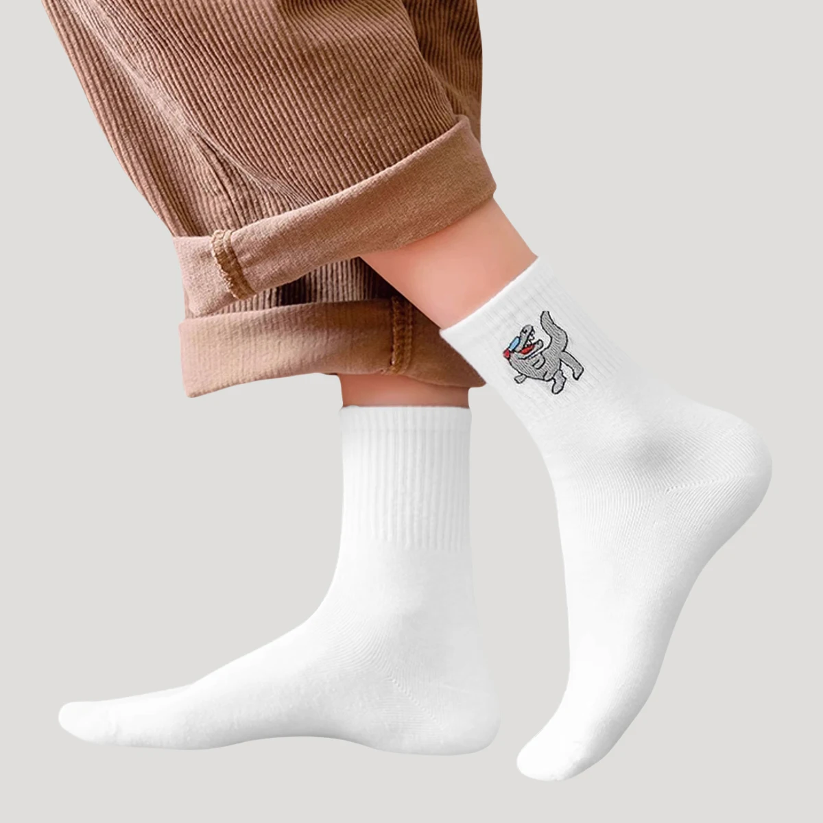 5/10 pares de calcetines de tripulación dinosaurio de dibujos animados cómodos, transpirables, que absorben la humedad y absorben el sudor