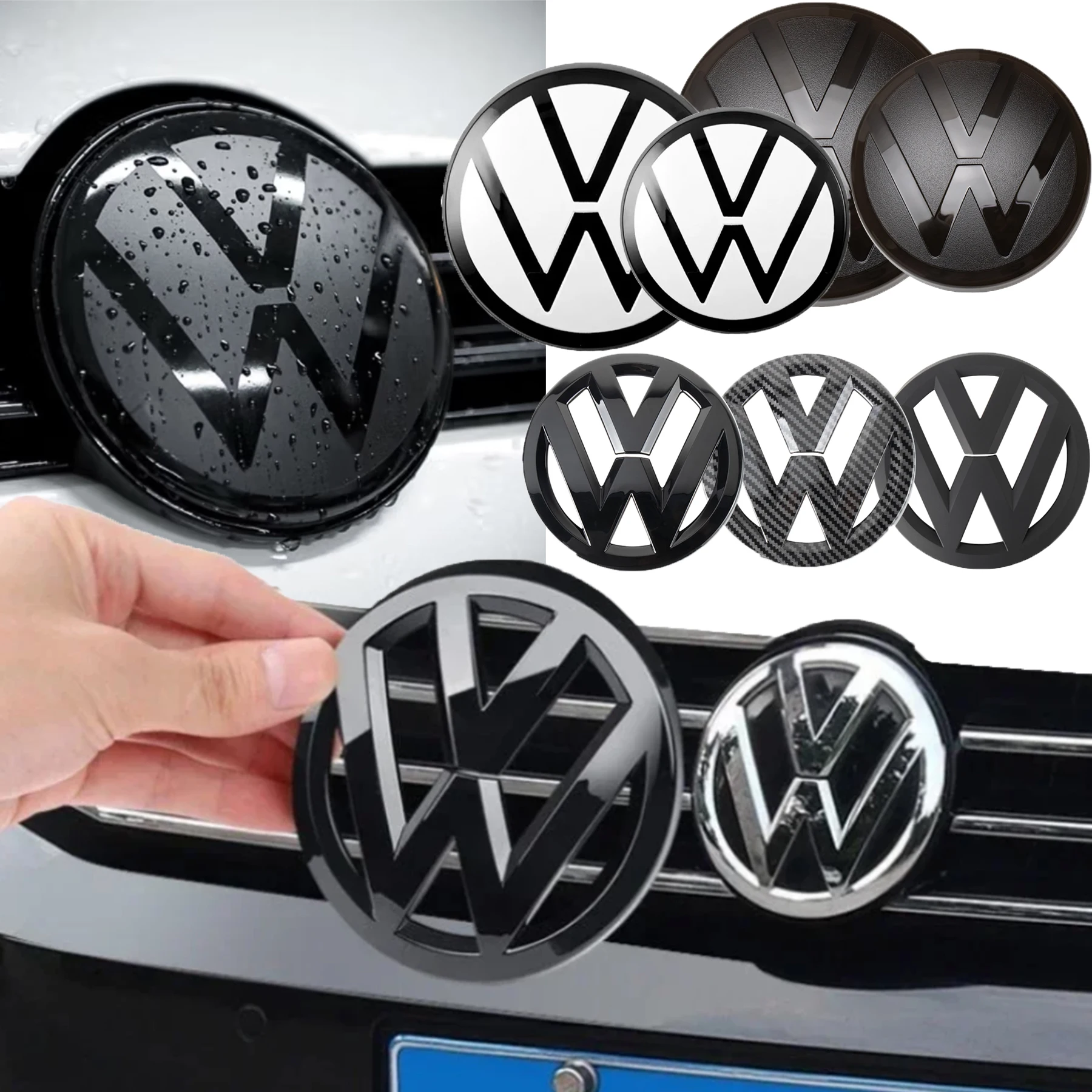 Black/White Car Front Radiator Grille Emblem Rear Trunk Lid Badge Auto Emblem For Volkswagen Golf 4 5 6 7 7.5 8 variant sportvan