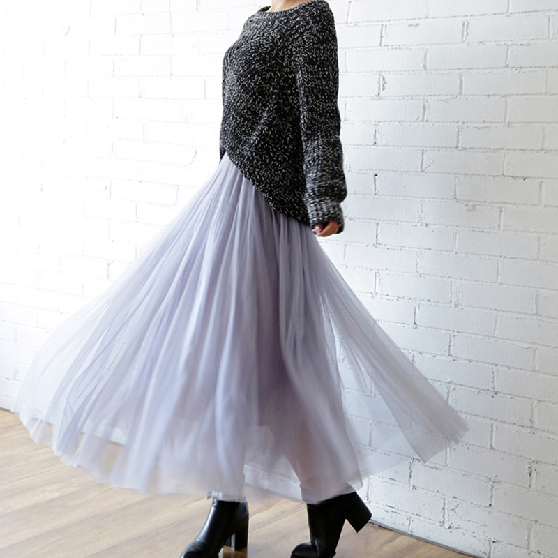 Falda de tul Vintage para mujer, ropa de calle, faldas plisadas de malla de cintura alta elástica, falda elegante coreana de corte A para oficina, novedad
