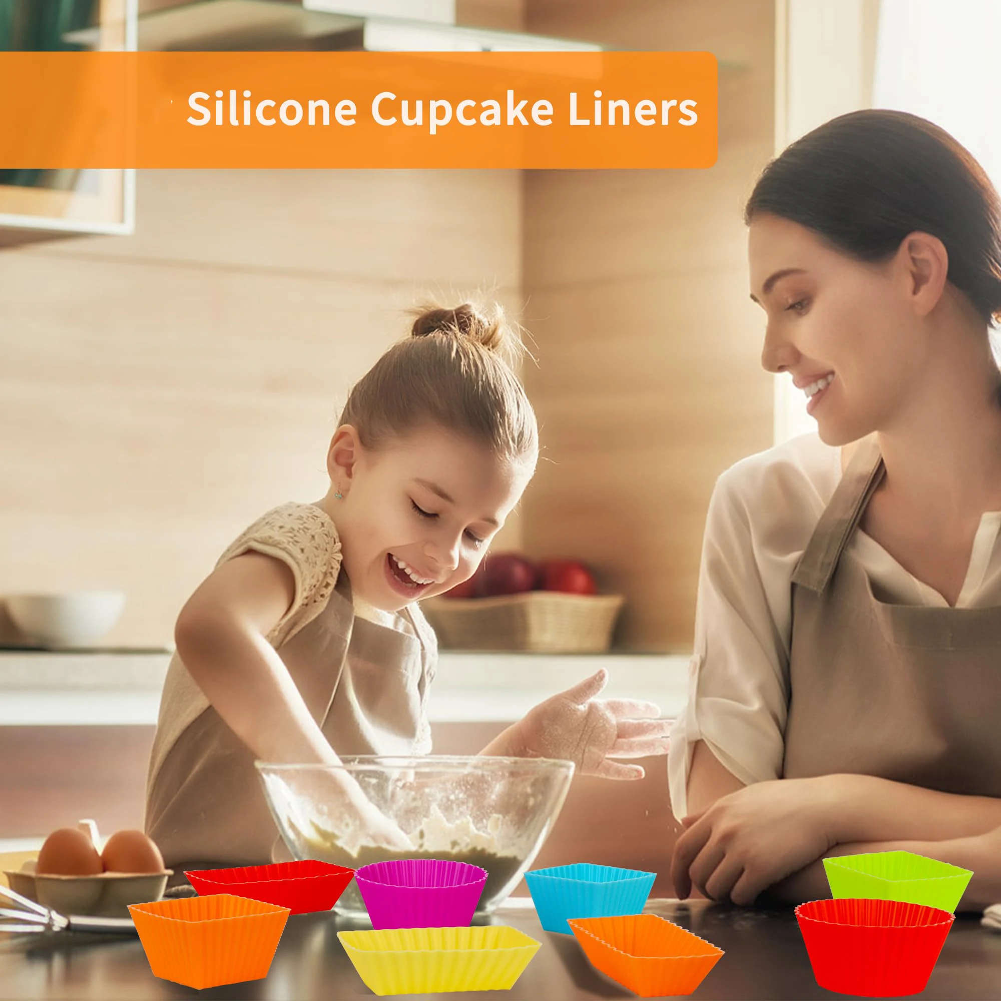 Reusable Silicone Cupcake Baking Cups Non-Stick Muffin Liners Molds Sets Bento Lunch Box Dividers Pastry Cake Molds Multicolor