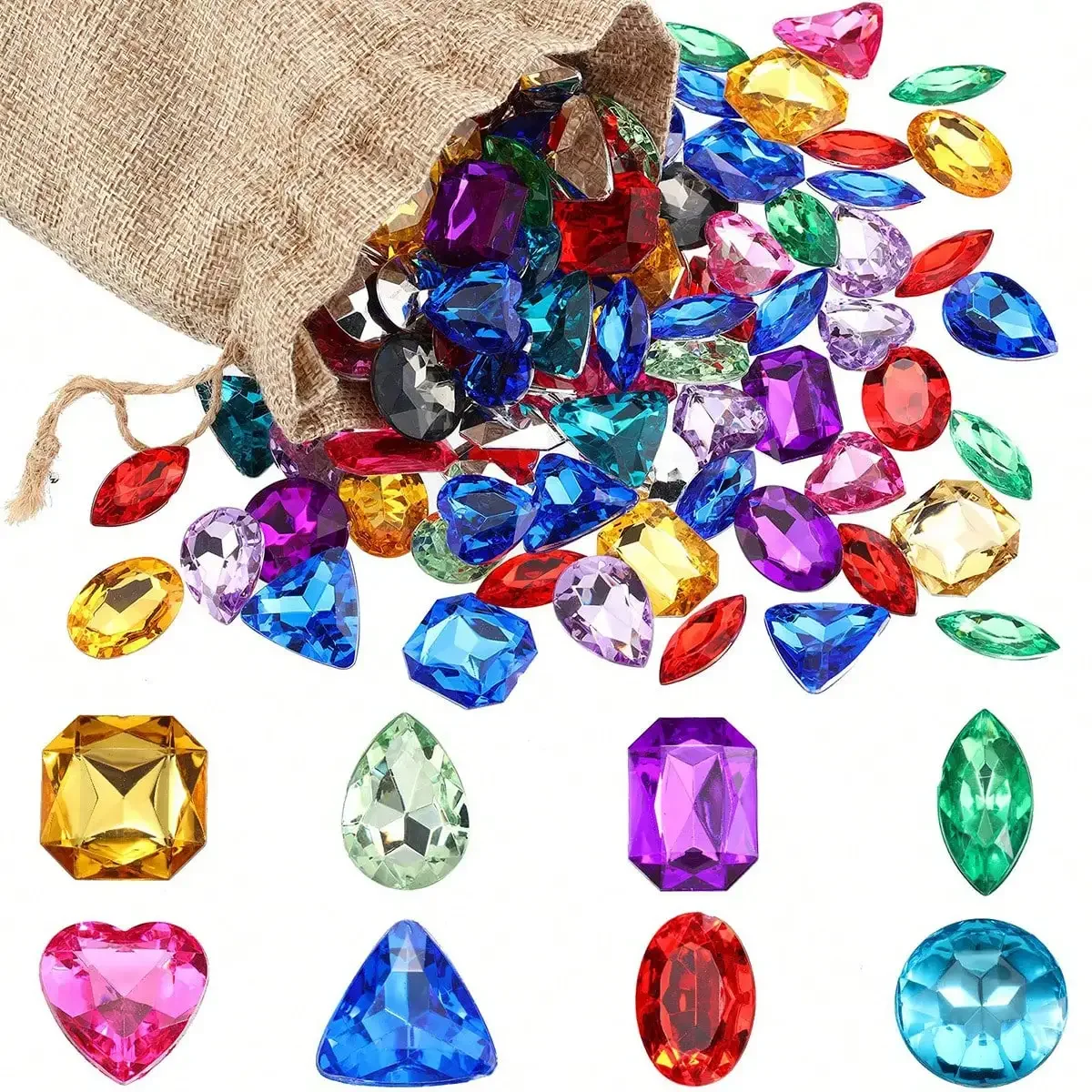 160g DIY Pirate Treasure Gem Toys Fake Acrylic Sparkling Gem Diamond Toys Colorful Beach Gemstones Pirate Jewelry Toys