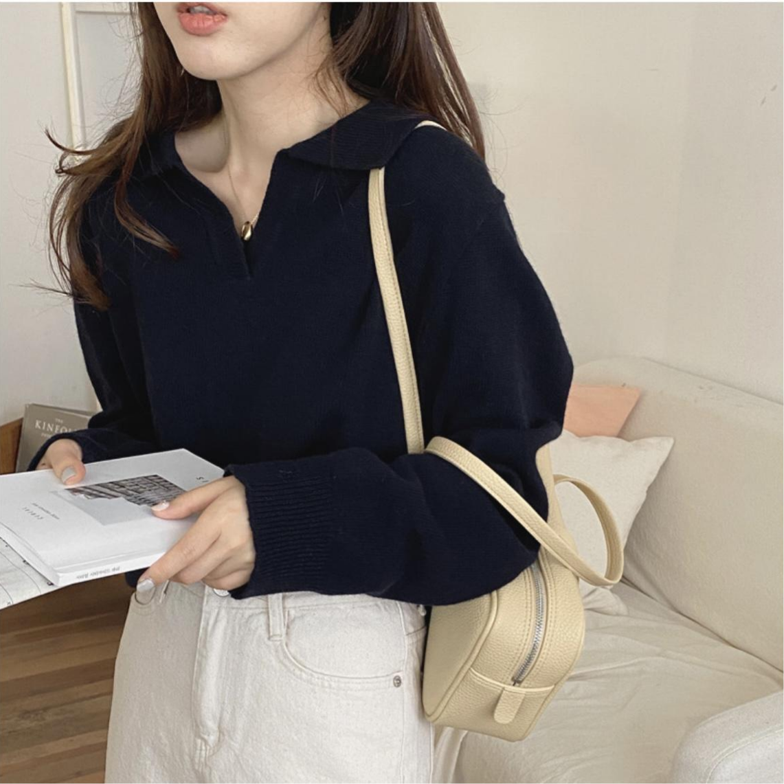 ルーズ女性のニット V ネックセーター春秋カジュアルスタイル長袖ポロシャツオーバーヘッドトップ暖かいサーマルレギュラーフィット