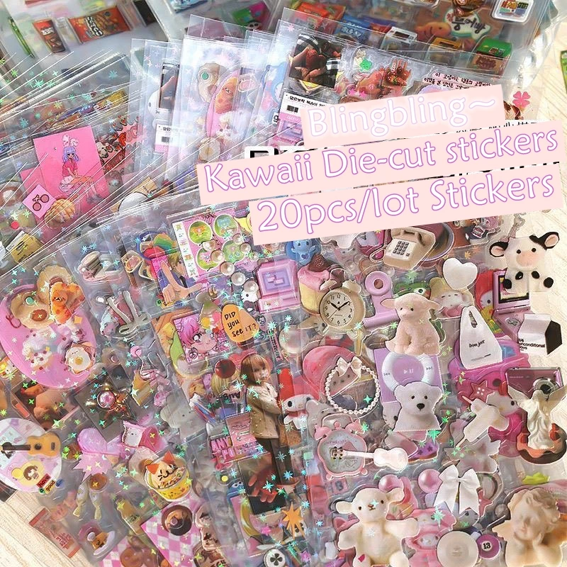 20 ピース/セットかわいい Y2k グリッターレーザーステッカー電話カメラ荷物ジャーナルステッカーかわいい装飾ステッカーギフト