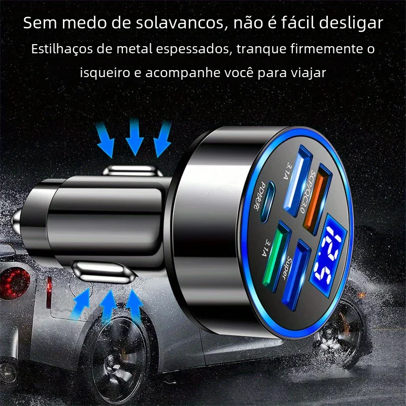 PD + QC 3.0 Adaptador de carregador de telefone para carro de carregamento rápido 4 portas Carregador de carro USB Tipo C PD35W Carregador de carro de carga rápida 3.0
