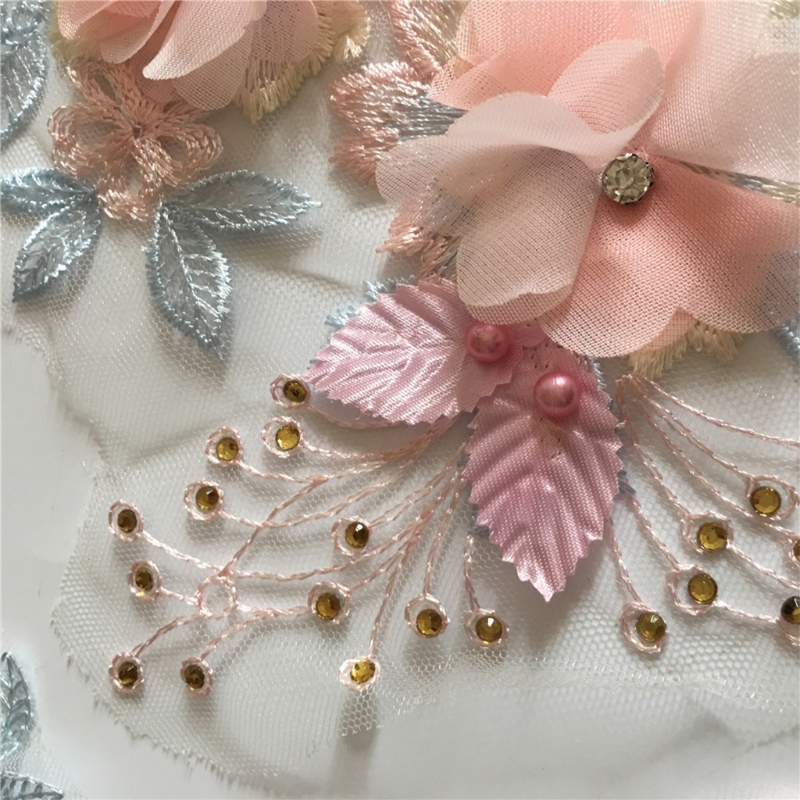 Apliques de encaje de flores y perlas, artesanía de costura bordada con lentejuelas para decoración de cuello de disfraz, accesorios DIY, 2 uds.