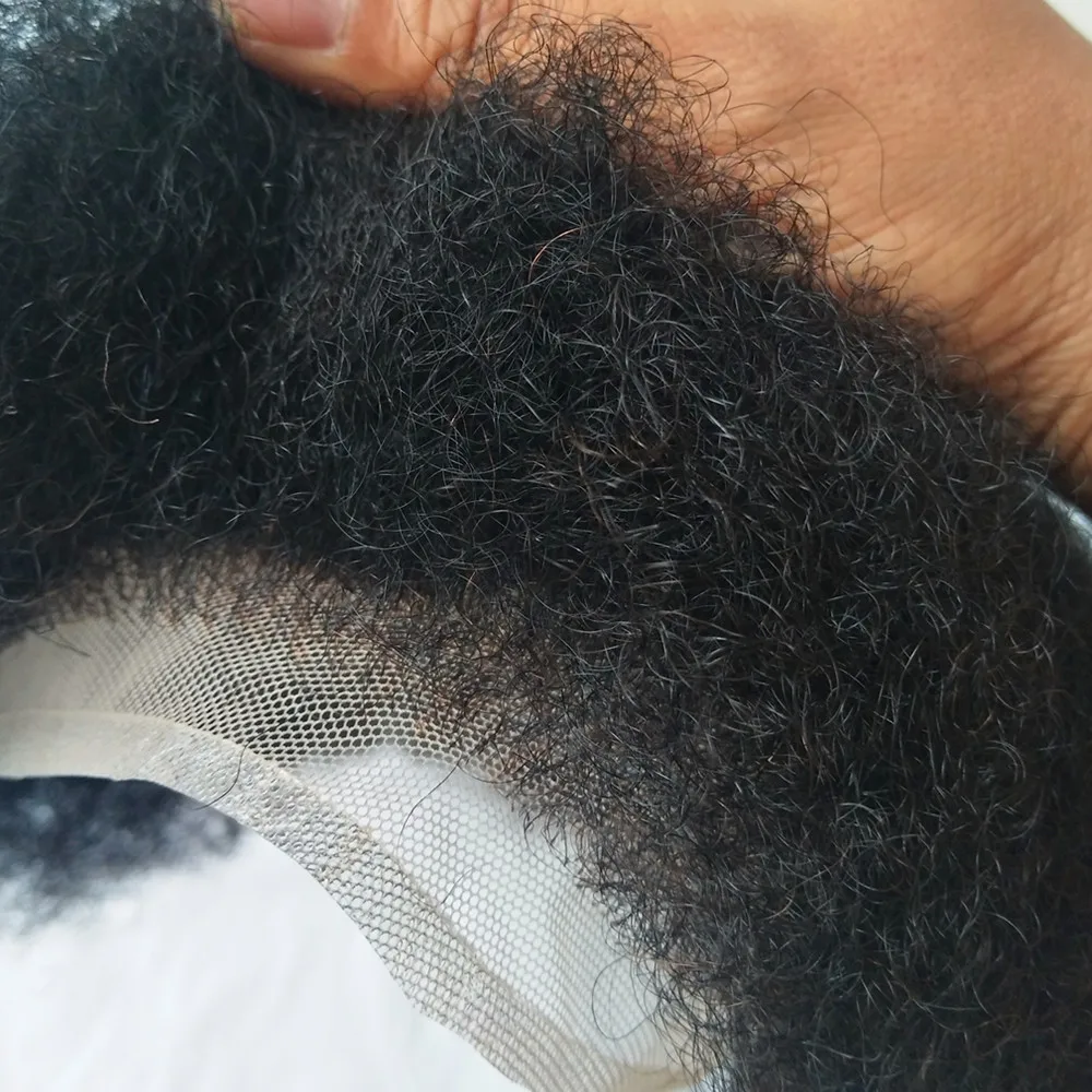NLW 4มม. Afro Curl ระบบเปลี่ยนผมผู้ชาย10*8ผมลูกไม้เต็มชิ้นผมเทียมหน่วยฐาน
