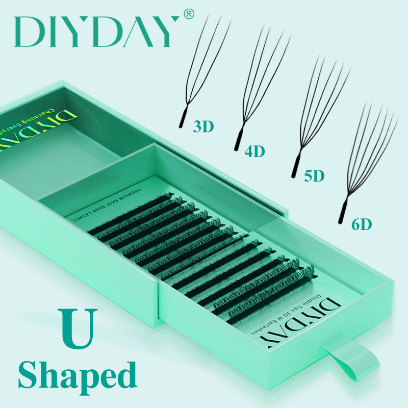 DIYDAY U Стиль 3D 4D 5D 6D Наращивание ресниц Ручная работа U-образная готовая объемная ресница BASF PBT Волокно Натуральная норка Накладные ресницы