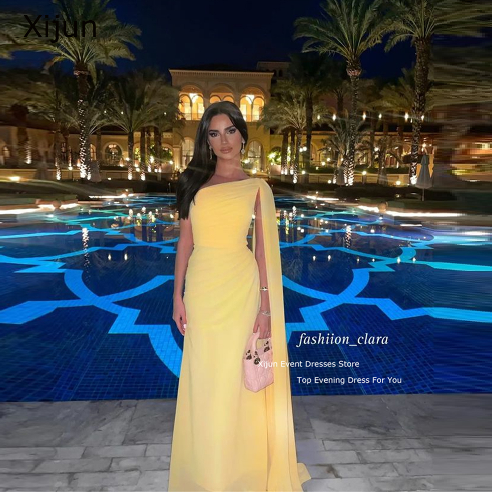 Xijun Baby gelb Abendkleid Chiffon Meerjungfrau Ballkleider One-Shoulder Dubai Ballkleid 2023 Saudi-Arabisch Anlass Party kleid