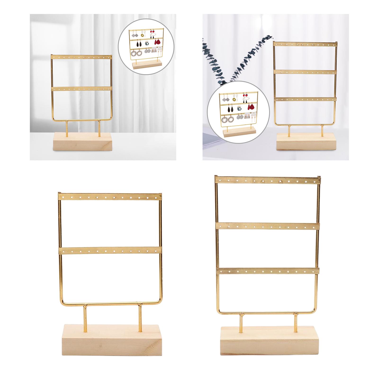 Support de Boucles d'Oreilles en Bois avec Trous pour Bijoux, Base en Métal pour Collier