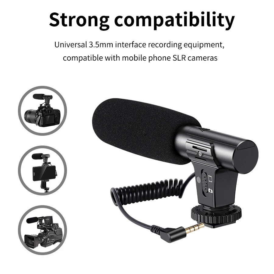 MAMEN video-opnamemicrofoon met lange veerkabel Plug and Play voor telefoon SLR-camera voor Vlog Interview Podcast-microfoon