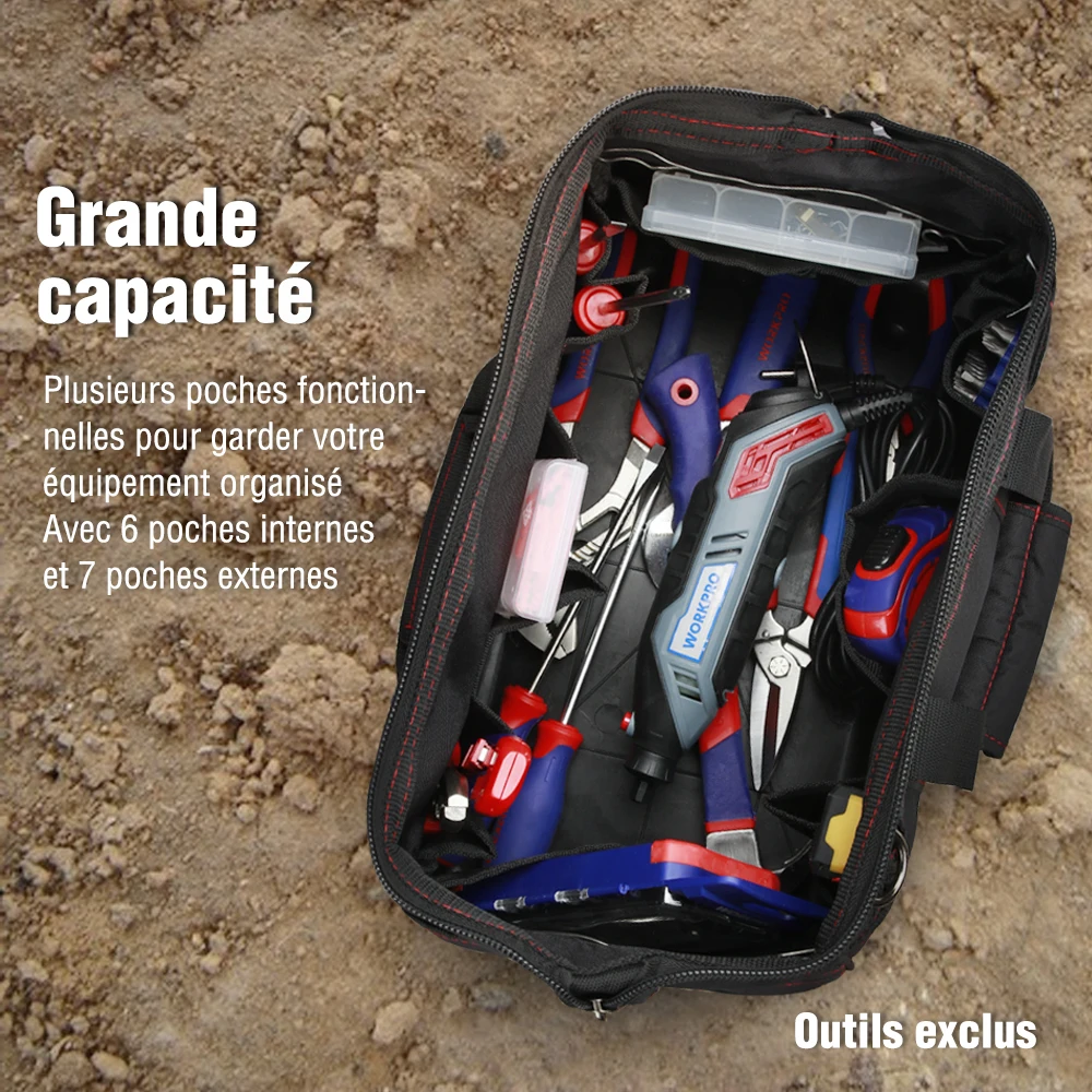 WORKPRO — Sac à outils multifonctions imperméable, contenants portables en toile idéaux pour électricien, usage lors de réparation ou installation de système chauffage, ventilation et climatisation