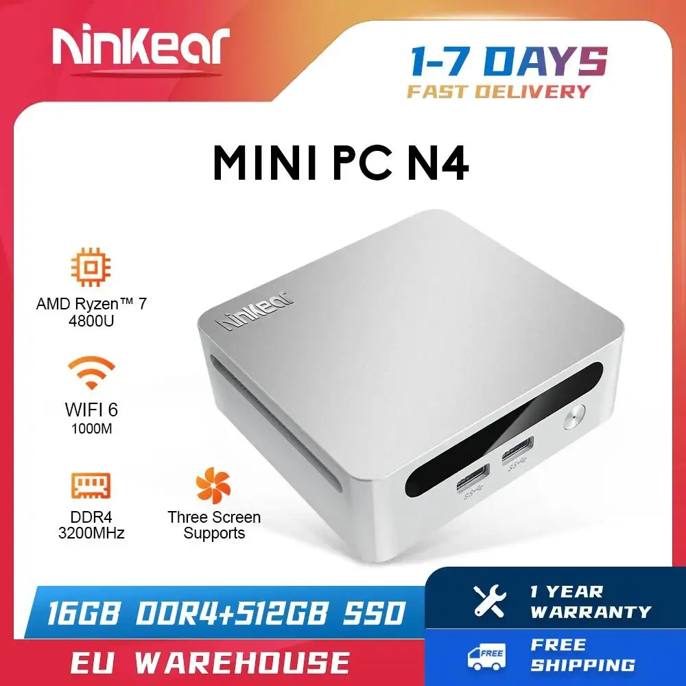 Ninkear N4 Mini-PC AMD Ryzen 5 4600H bis zu 4,0 GHz 16 GB DDR4 + 512 GB SSD unterstützt 8K 3 Bildschirme Display WiFi 6 Windows 11