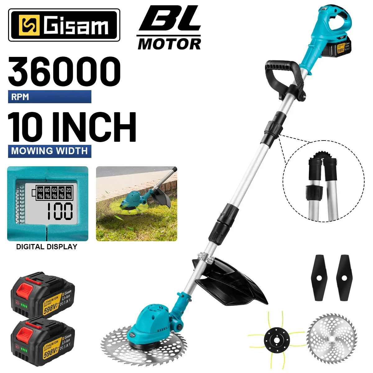 10 Inch Electric Lawn Mower Cordless Grass Trimmer Length Adjustable Cutter Household Garden Tools For Makita 18V Battery Pin