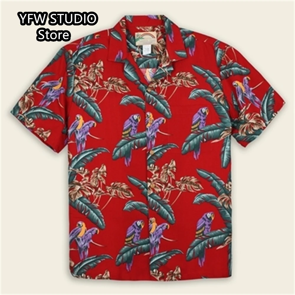 Hawaii Tropical Style Parrot Print Short Sleeve Aloha Shirts Cuban Style Summer Plus Size Casual New Men's Shirts