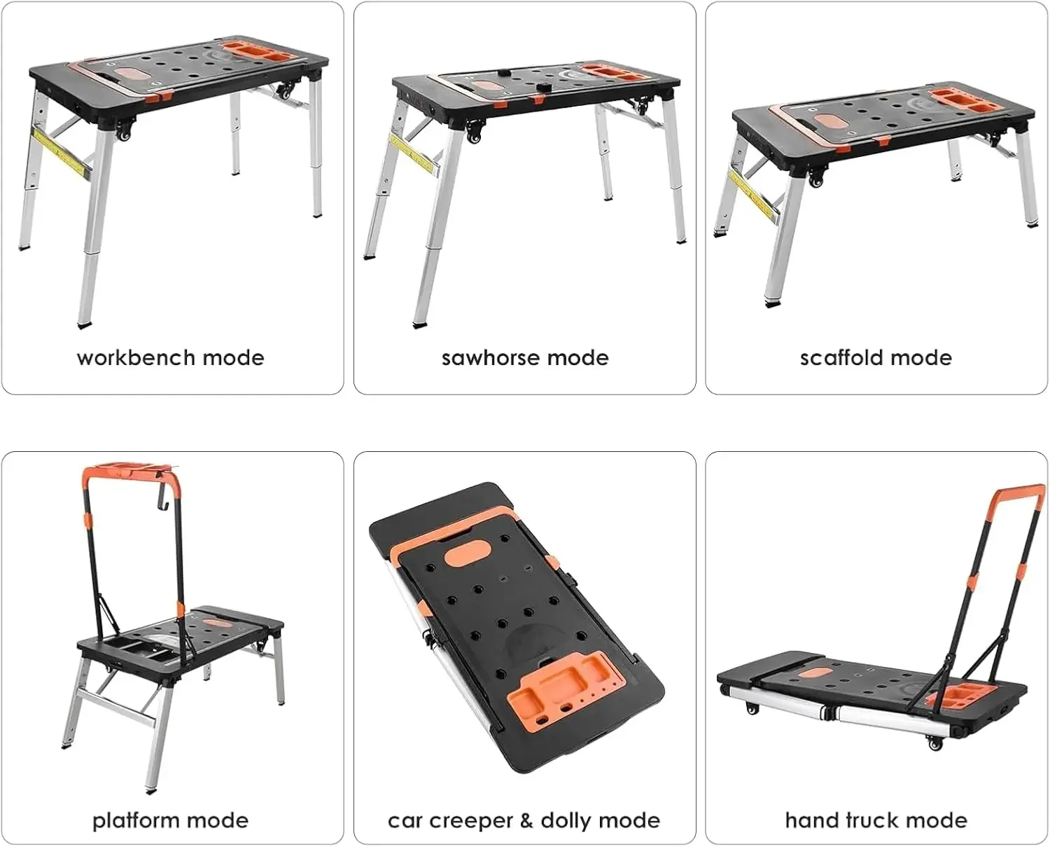 Mesa de trabalho dobrável multifuncional, carrinho portátil dobrável com rodas, ferramenta de oficina, carrinho de mão multifuncional dobrável