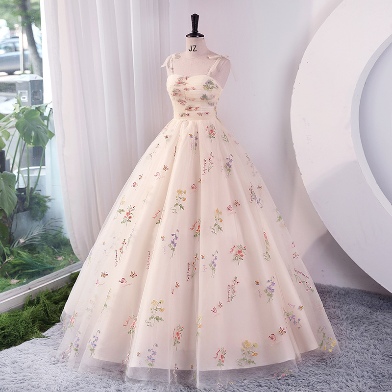 Robe longue de luxe brodée de fleurs pour femmes, tenue de soirée de mariage, de tir, de fête d'été, pour Occasions formelles, réception, 2024