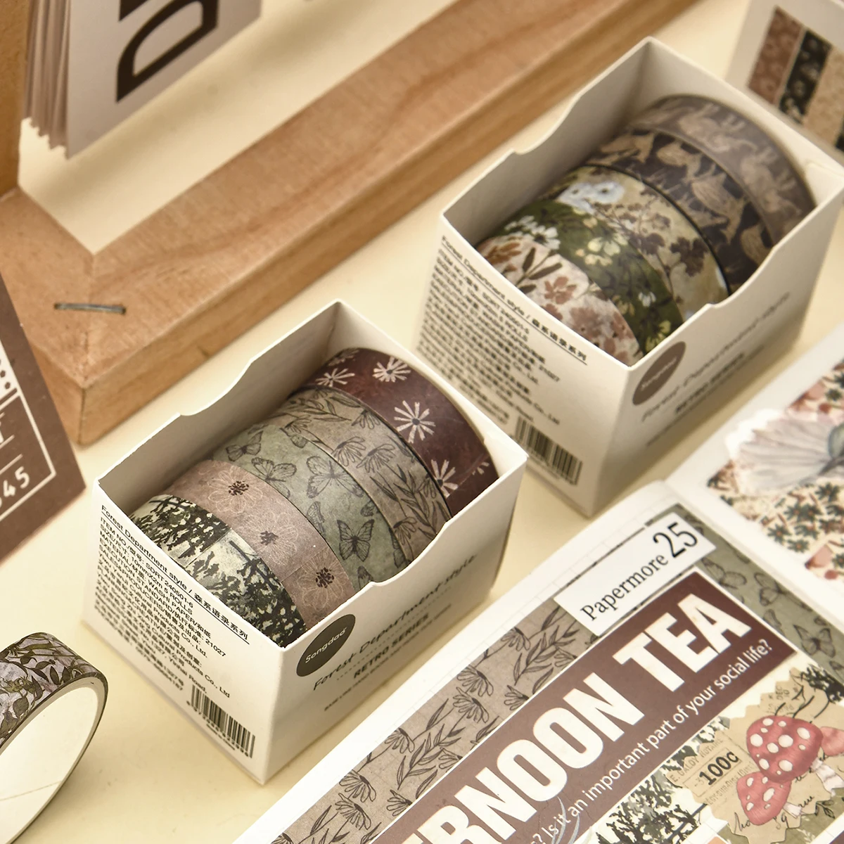5 롤/박스 숲 식물 인쇄 Washi 테이프 수제 Diy 일기 사진 앨범 장식 마스킹 테이프 세트