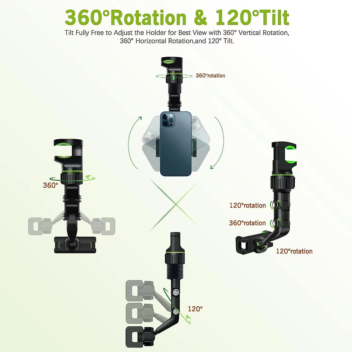 Uchwyt na telefon z lusterkiem Earview, 360 ° Obrotowy, wysuwany uchwyt samochodowy na telefon, wielofunkcyjny uchwyt na lusterko wsteczne do telefonów