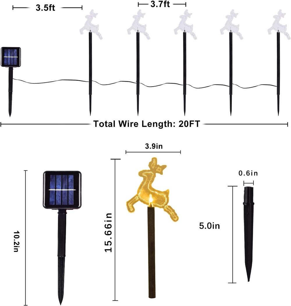 5 luces de estaca solares de cervatillo de Navidad luces de Navidad de paisaje impermeables camino decoraciones navideñas luces LED césped 542