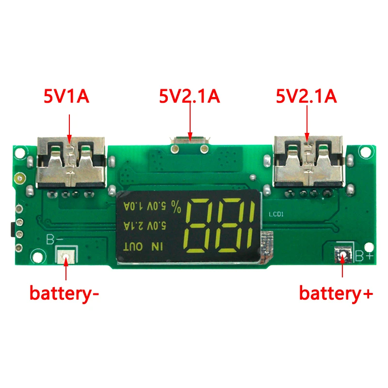Đèn LED Dual USB 5V 2.4A Micro/Loại C USB Điện Di Động Ngân Hàng 18650 Sạc Module Pin Lithium sạc Ban Bảo Vệ Mạch Điện