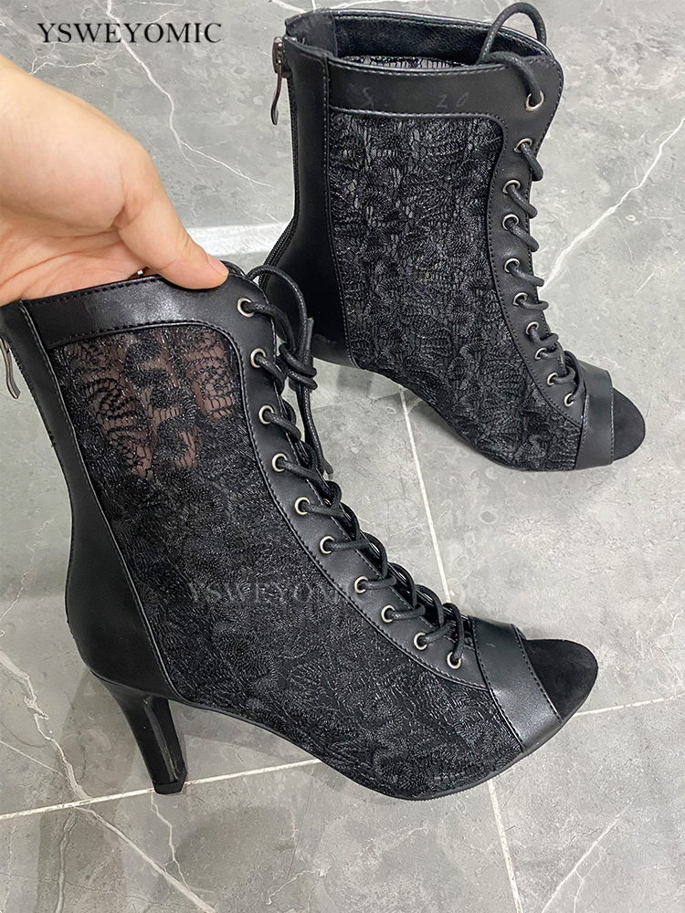 YSWEYOMIC Sommer Herbst Stil Mesh Hohl Jazz Booties Tanz High Heels 7cm 9c 11cm Latin Salsa Tanz Sandalen mit Große Größe