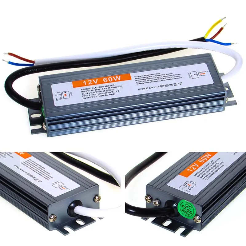 DC 12V 24V Alimentatore switching impermeabile IP67 ~ IP68 Trasformatore di illuminazione a LED per esterni 10W 20W 30W 50W 60W 80W 100W 200W 300W