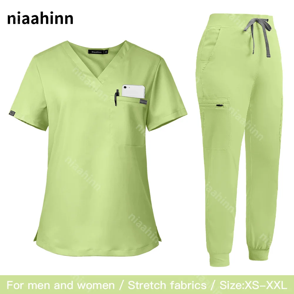 Scrubs Medizinische Uniform Damen und Herren Scrubs Anzug Medizinische OP-Oberteile und Hosen Krankenschwesterzubehör Krankenhaus Arztkostüm Damen