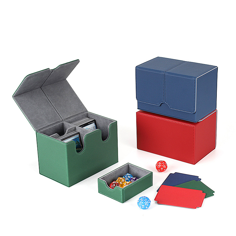 Caixa de cartão de couro PU, gaveta de punho duplo, caixa de armazenamento de cartão xadrez, conjunto de cartão estilo gaveta PTCG Pok é mon, jogo multifuncional