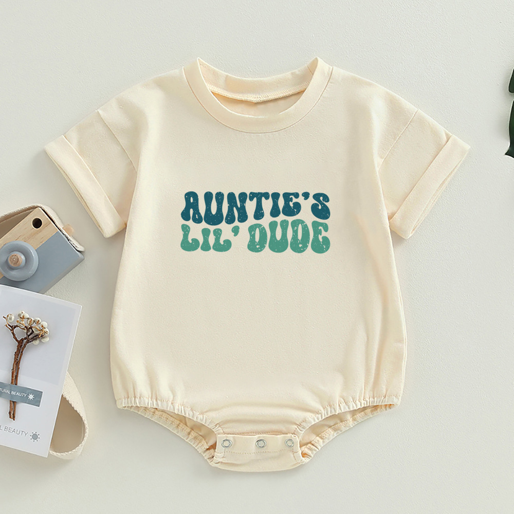 Auntie's Little Bestie バブルロンパース新生児女の子男の子服夏半袖クルーネックかわいいボディスーツトップ衣装
