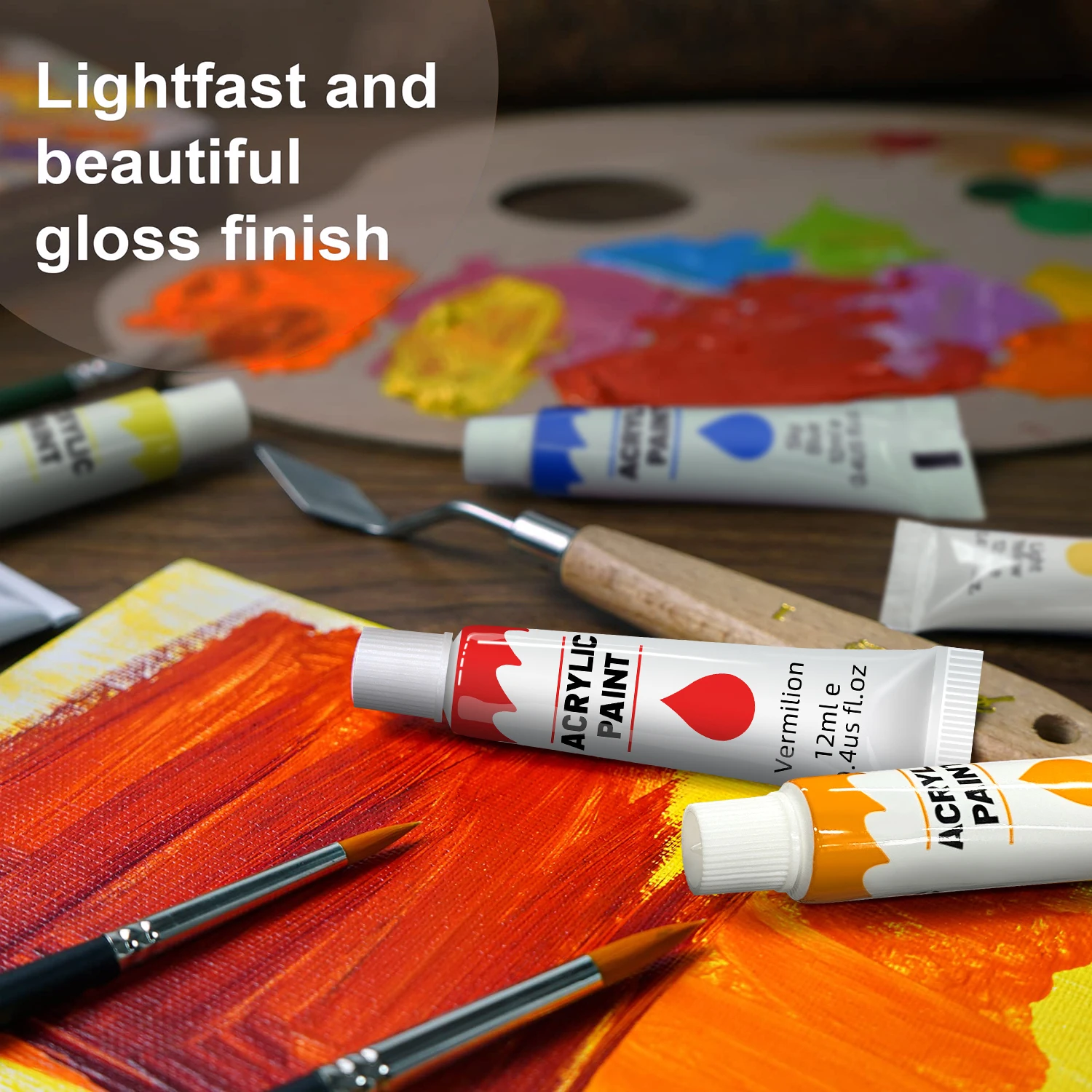 ชุดสีอะคริลิค 12/24 แพ็คสี 12 มล.,สีหัตถกรรมปลอดสารพิษสําหรับผ้าใบ,ไม้,ผ้า,หนัง,กระดาษแข็ง,กระดาษ,MDF และงานฝีมือ