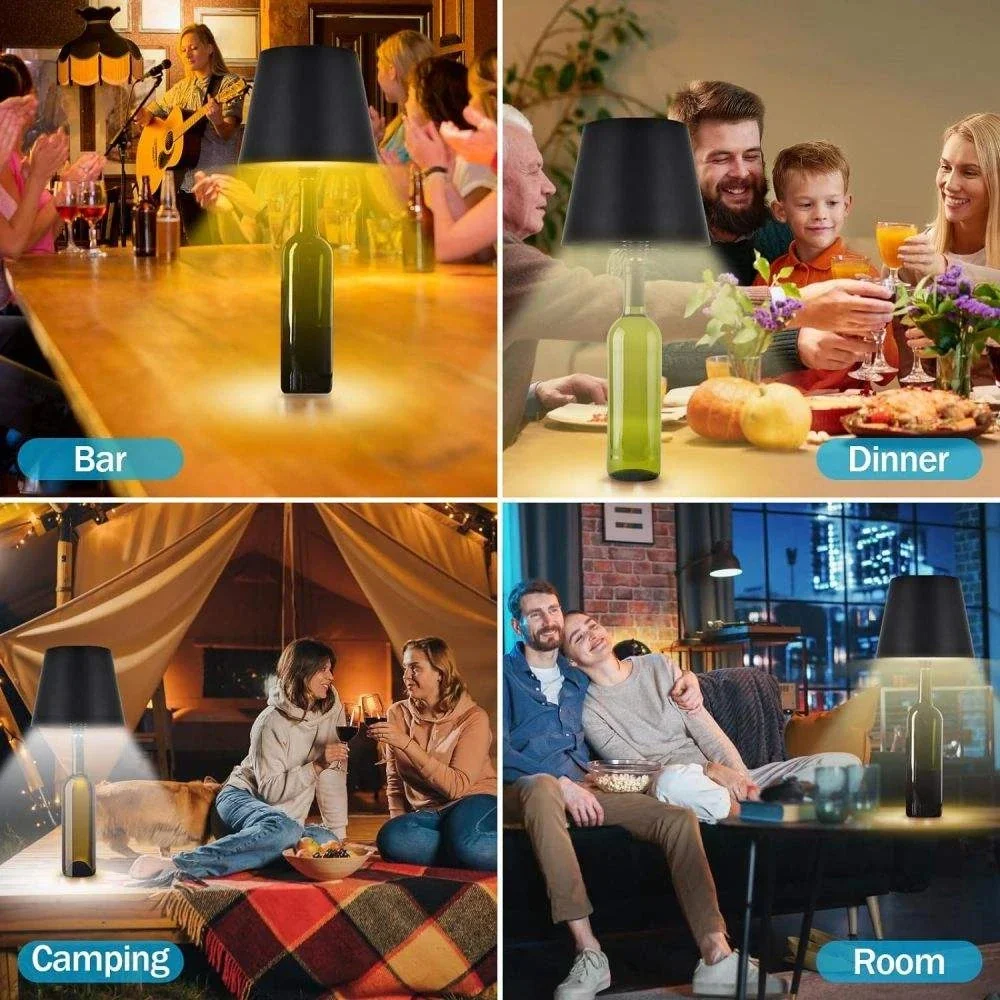 USB Charge Bottle Table Lamp Touch Control of 3 Colors and Stepless Dimming Night Lamp Suitable for Bar Wine Bottles Desk Lights
