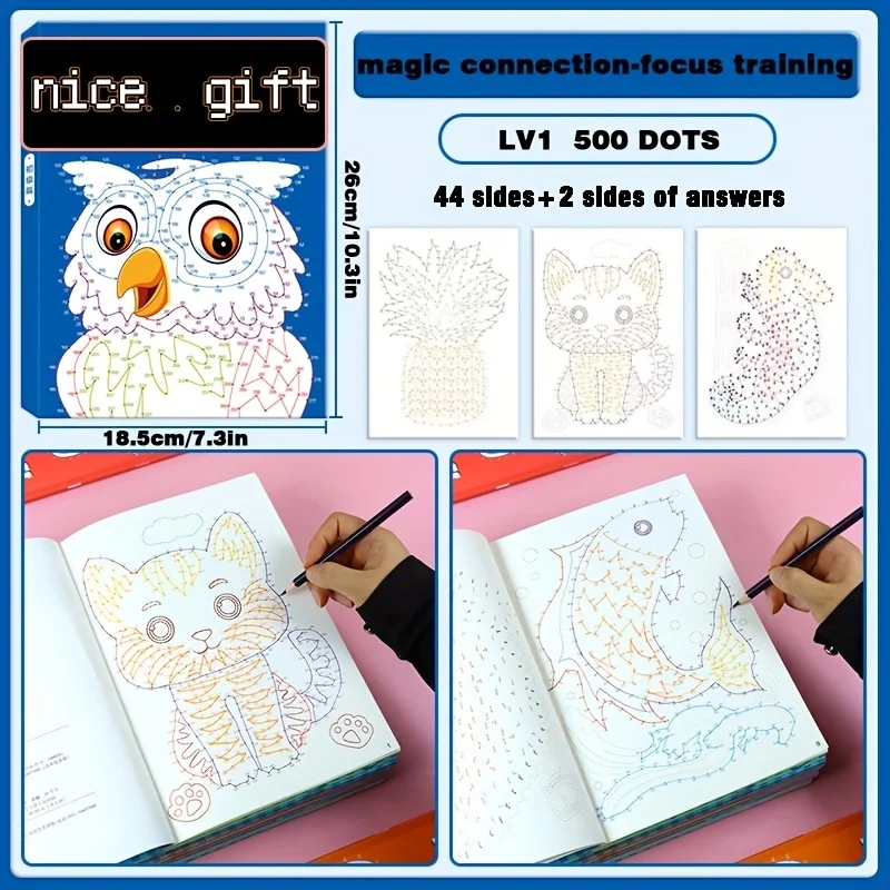 44 complex patterns+answers, digital connected drawing book,3 different difficulty levels, concentration,and patience training ﻿