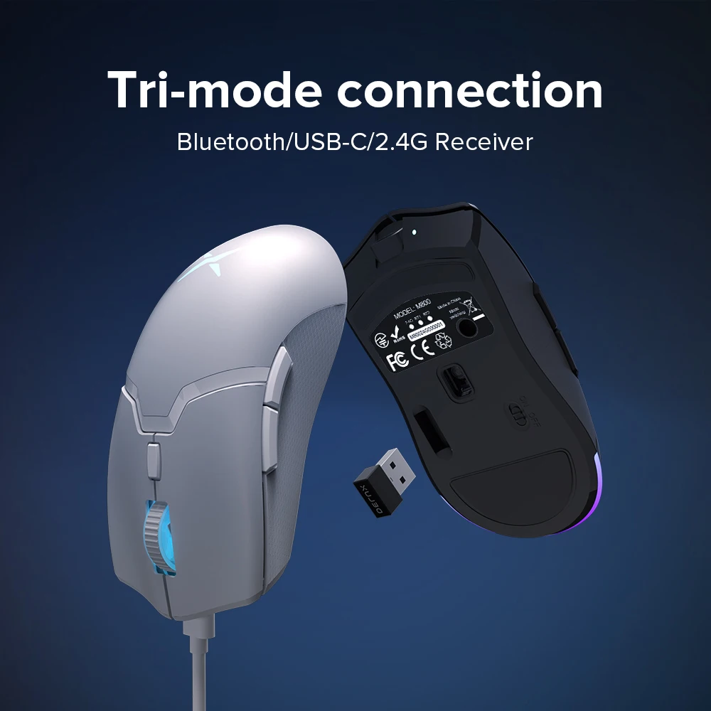 Ratón inalámbrico para juegos Delux M800 PAW3395, luz RGB, 26000DPI, con cable, programable, ergonómico, recargable, para PC, portátil y Gamer