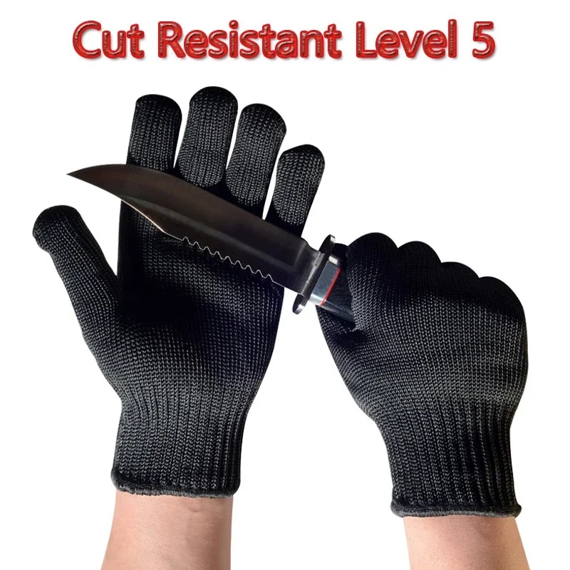1 Paar schnittfeste Anti-Schnitt-Sicherheitsschutzhandschuhe aus Edelstahldraht der Güteklasse 5, Handschuhe aus Stahldraht in Industriequalität