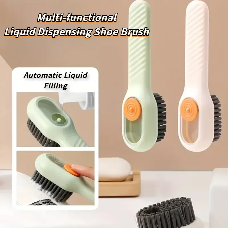 Spazzola multifunzionale per la pulizia delle scarpe, dispenser di sapone incorporato, spazzola per scarpe a setole morbide, adatta per la casa e il bagno