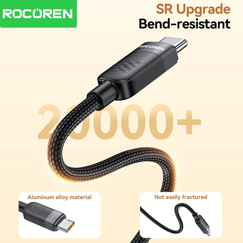 Rocoren 240W USB C 유형 C 고속 충전 데이터 케이블 PD3.1 MacBook iPhone 16 15 Samsung Galaxy S24 용 빠른 충전 유형 C 코드