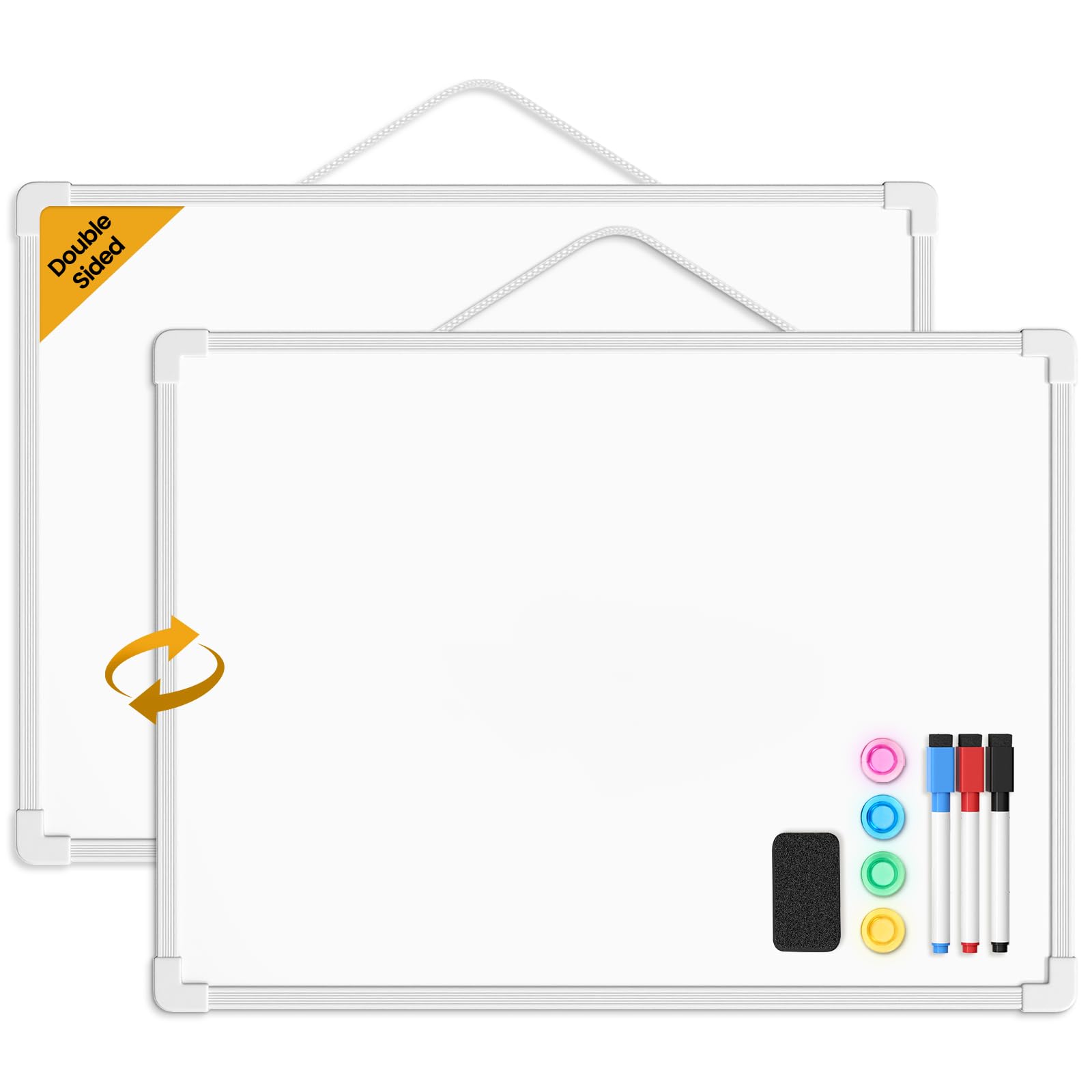 Small Dry Erase Board for Wall, 15.7" x 11.8" Double-Sided Small Whiteboard, Dry Erase White Board with 3 Markers & 4 Magnets, P