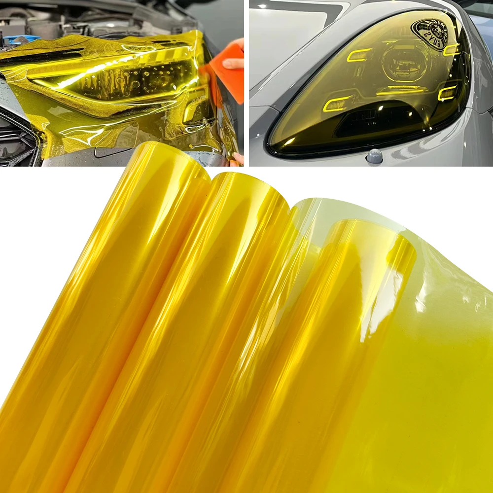 Luz amarilla para coche, faro trasero, tinte de vinilo, película adhesiva, película para lámpara, fácil palo, decoración para todo el coche y motocicleta