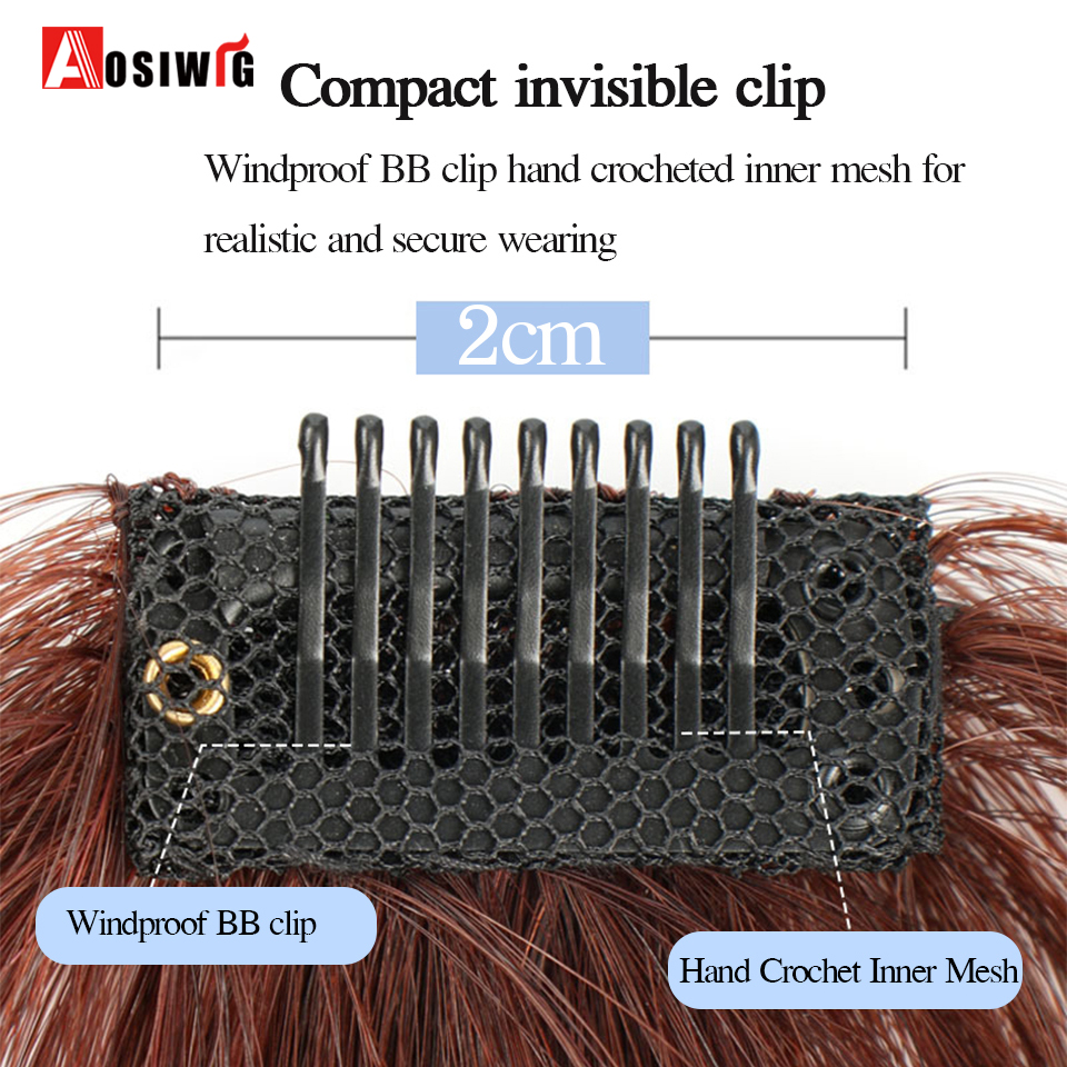 フリンジAOSIClip-3Dナチュラルブラックブラウン,テンプルクリップ付き,女性用フリンジヘアピース,100% 人毛,厚手,厚手