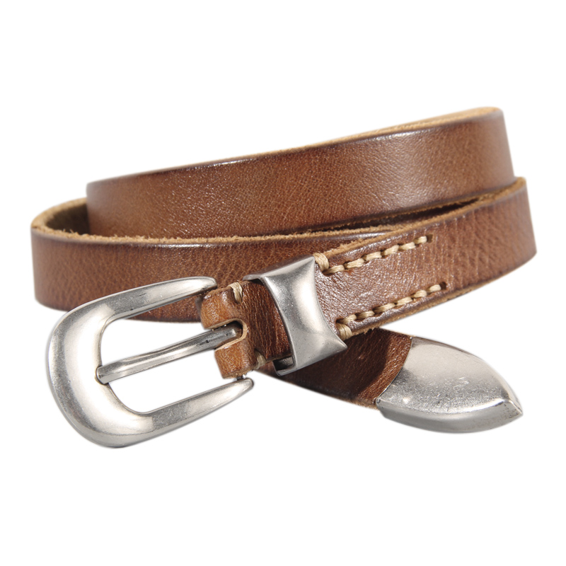 Cinturón decorativo anudado de sección delgada extendida para mujer, cinturón de falda delgada que combina con todo, cinturón vaquero de cuero genuino suave y estrecho para mujer
