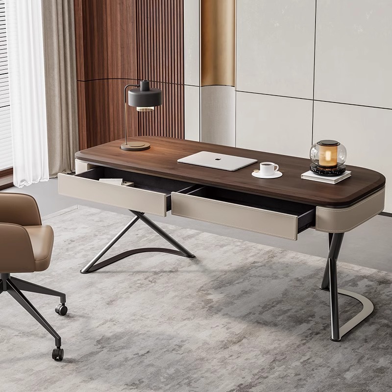 High-end Solid Wood Table, Modern Minimalist, Home, Office, Office Desk and Chair Set, Retro Walnut Wood Veneer, Computer Desk