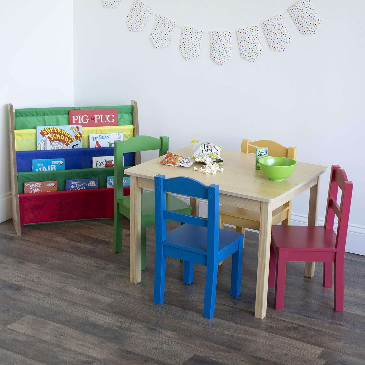 Natural/Primary - Kids Table and Chair Set for Toddlers and Children for Arts, Crafts, and Snack Time - Sturdy