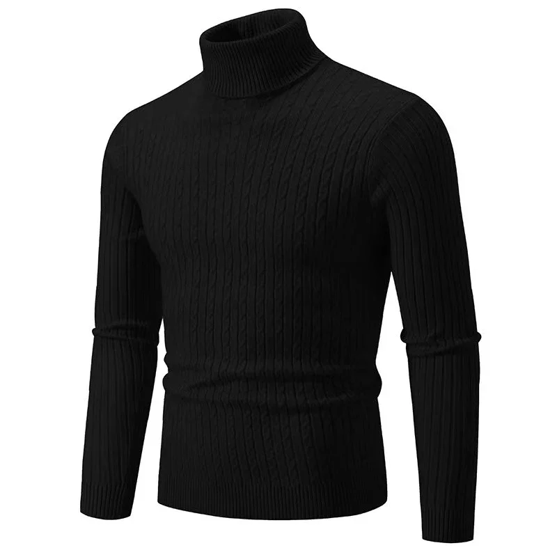 2025 nuevo suéter de cuello alto para hombre, jersey de Color sólido, tejido cálido, informal, sudadera de cuello alto, Tops de lana para hombre para invierno al aire libre