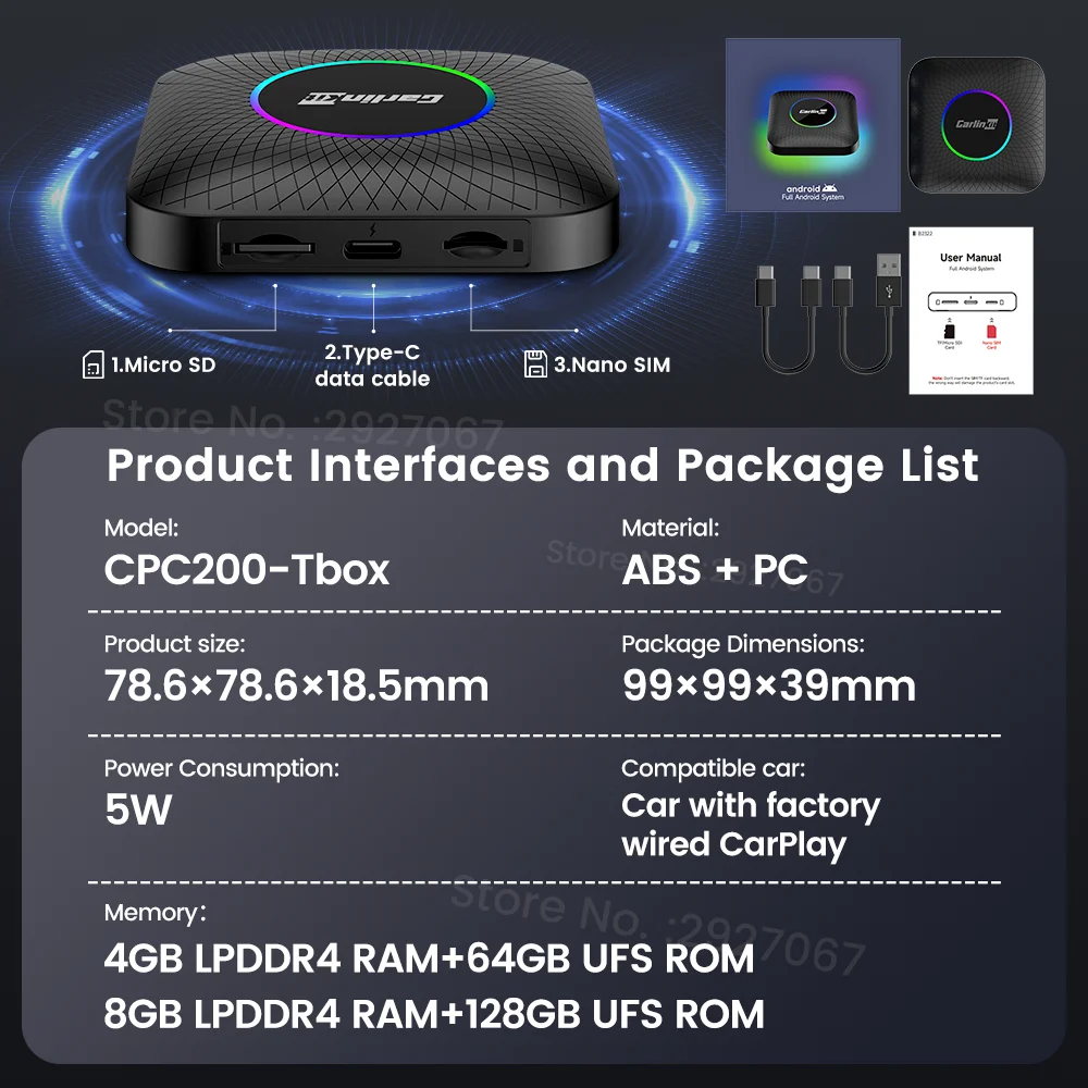 CarlinKit CarPlay Ai Box Android 13 SM6225 8 cores 8G+128G Smart Android TV Box Wireless CarPlay Android Auto Support 512GB SD